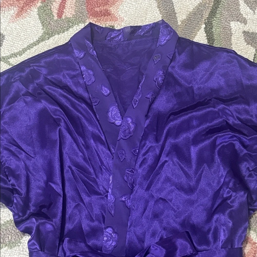 Petra Fashions Vintage Purple Satin Robe and Sheer Nightgown Set negligée, Large